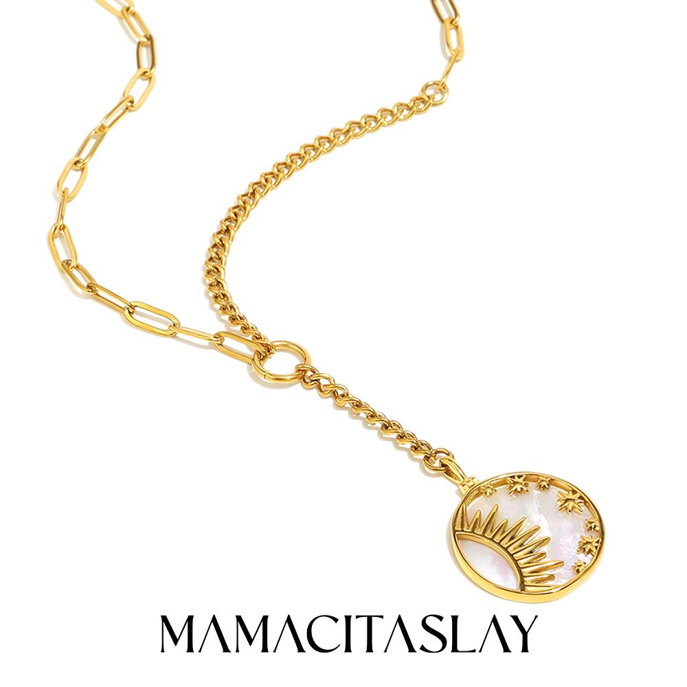 MamacitaSlay Unique 316L Stainless Steel Shell Sun Star Necklace Waterproof 18K Gold Plated Neck Jewelry Women's Elegant Gift