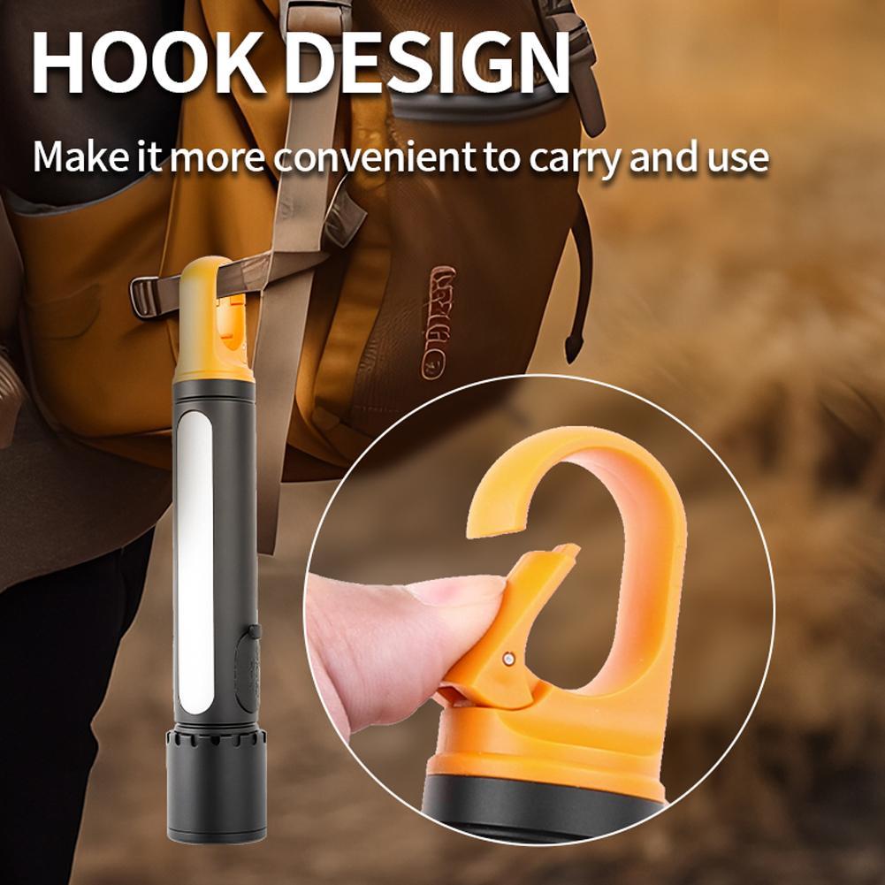 Multifunctional LED Flashlight 750LM 21700 USB C Charging Portable Zoom Torch With Hook Outdoor Camping Fishing Lantern