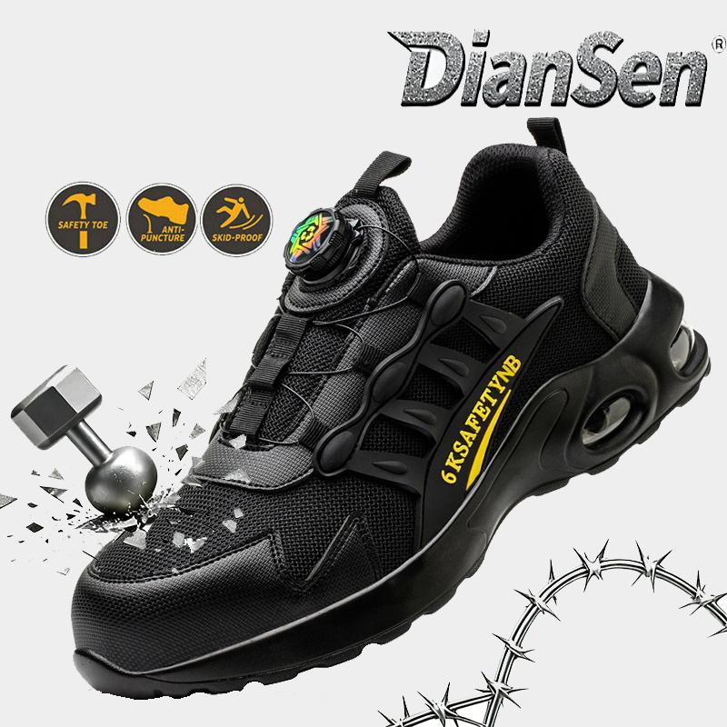 Men'S Rotating Button Steel Toe Safety Shoes Air Cushion Anti Puncture Anti Smash Work Sneakers Non-Slip Industrial Work Boots
