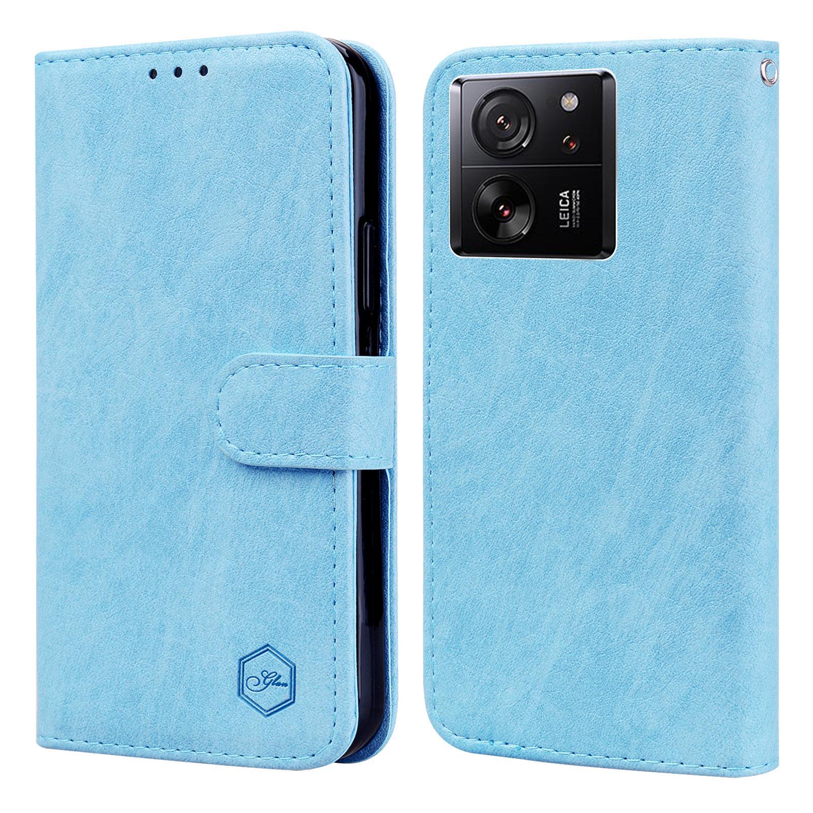 

Cell Phone Stand Cover for Xiaomi 13T/13T Pro/Redmi K60 Ultra Solid Color PU Leather Wallet Case Baby Blue