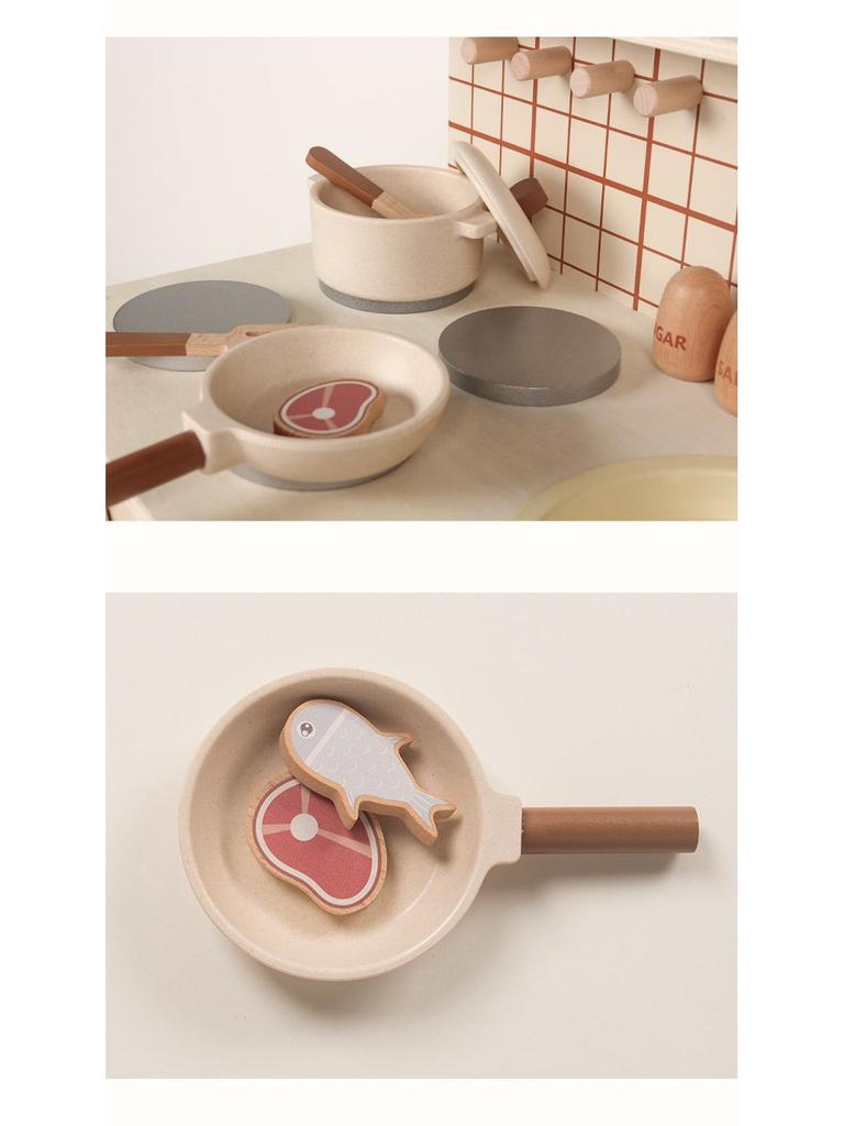 Kids' Wooden Kitchen Playset—Log Style Cooking Toy for Pretend Play