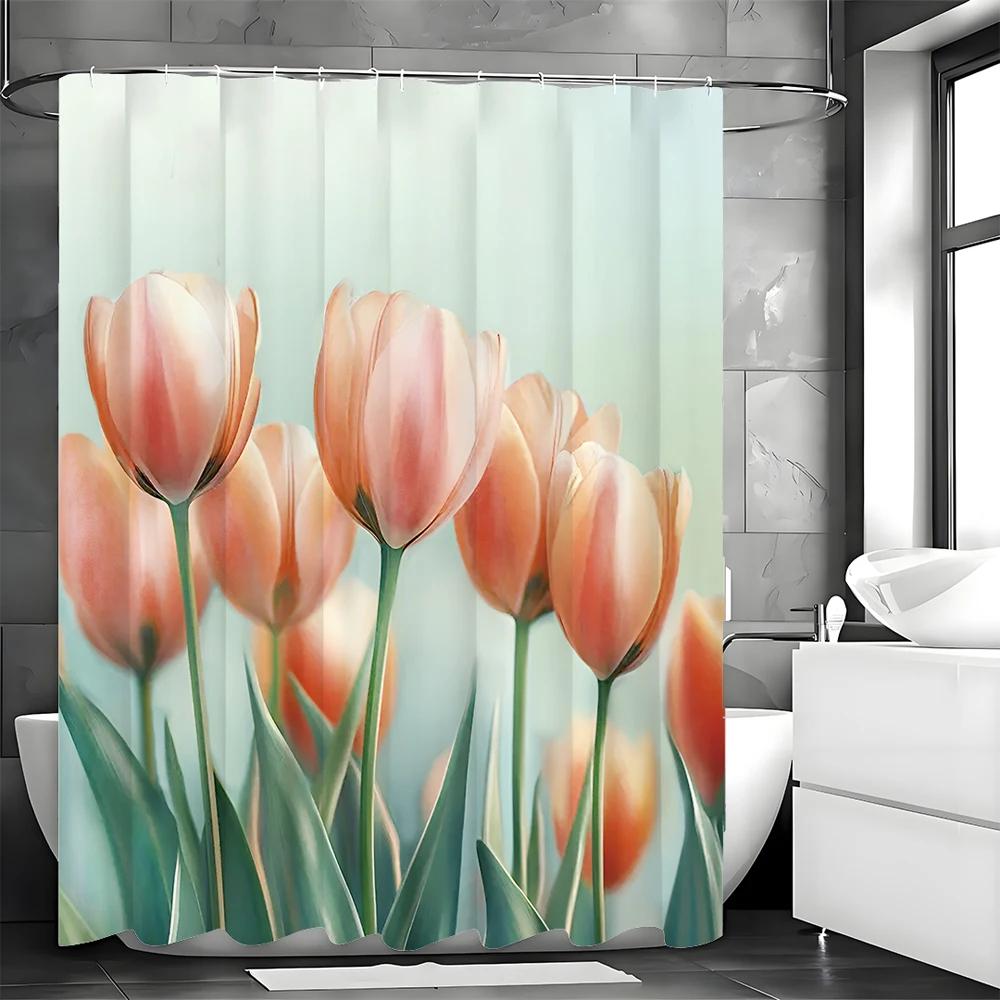 Mother's Day Tulip Shower Curtain, Bathroom Decorative Shower Curtain, Waterproof Shower Curtain with Hooks
