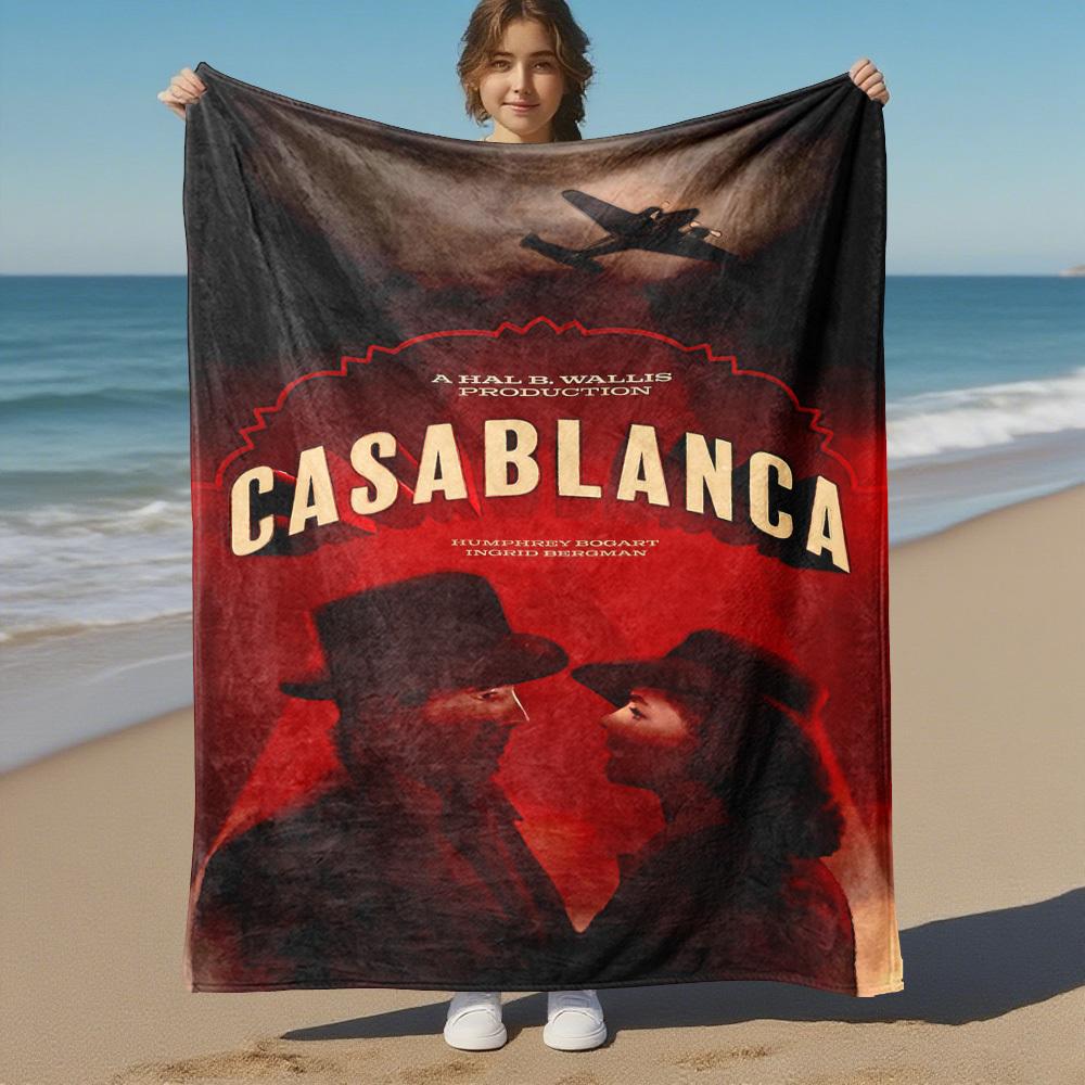 1pc Casablanca Outdoor Flannel Blanket Soft Plush Decor for Picnics, camping,Bedroom, Playroom, or Lunch Break, Perfect Gift