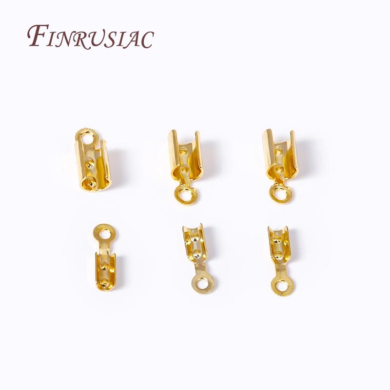 18K Gold Plated Leather Clip Connector Brass Metal Rope Fastener Crimp Fold Over Cord End Cap For DIY Jewelry Making Supplies