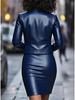 European and American Women's PU Leather Sling Bodycon Skirt with Long Sleeve Round Neck Cardigan Two-Piece Set
