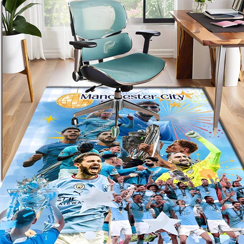 Manchester City FC Pattern Rug, Indoor/Outdoor Mat, for Picnic, Gameroom, Bedroom, Office, Living Room, Home Decor Carpet, Birthday Gift