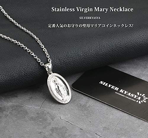 silverKYASYA" Stainless Steel Miraculous Medal Necklace for Men and Women, Virgin Mary Necklace with Silver Coin Pendant (50)