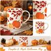 Tazza Zucca Foglia d'Acero di Halloween con Design Stampato 2D, Tazza da Caffè in Ceramica per Decorazione Stagionale Autunnale