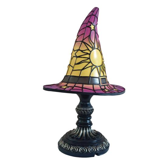 Stained Glass Witch Hat Lamp, USB Powered Night Light for Bedroom Shelf Decor, Halloween Warm Glow Gothic Table Lamp for Home