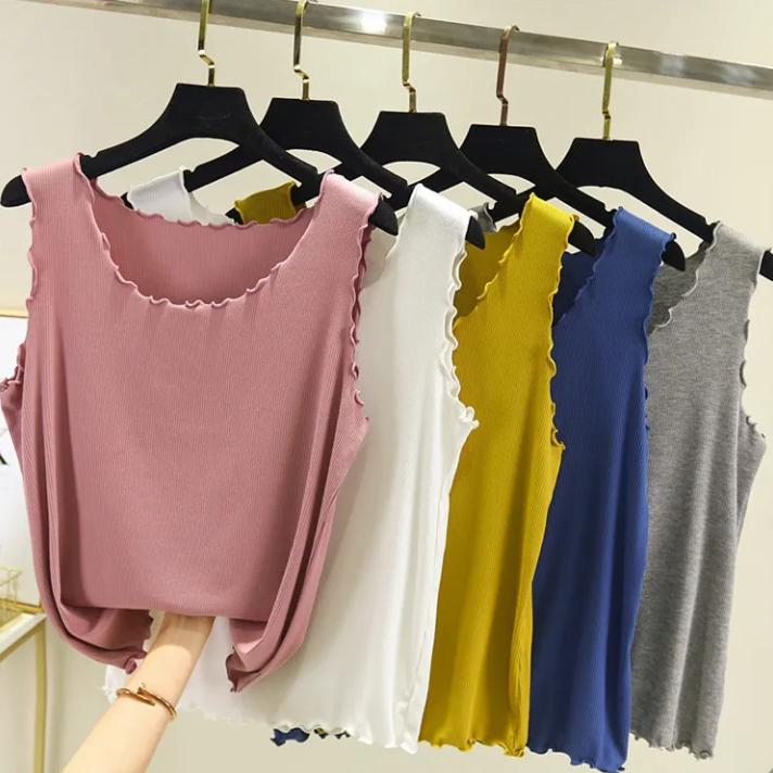 WTEMPO Wave Edge Suspender Vest Women's Summer Modal Bottoming Shirt Thread Sleeveless Slim Fit Inner Top