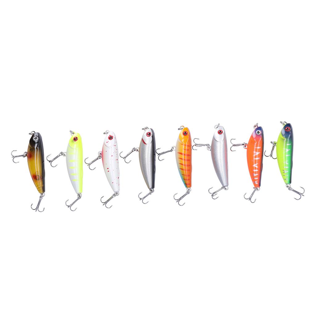 8 Stück Angelköder, harter Köder, 3D-Augen, schwimmender Bleistift-Angelköder mit Drillingshaken