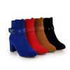 Fashion Large Size Round Toe Square Heel For Women Boots Fashion Buckle Ankle Boots Women Shoes Zipper Cheap High Heel Boots Woman 31-43