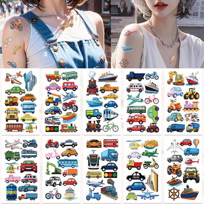 10 foi desene animate vehicul mașina navă model tatuaj autocolante pentru mână față corp temporar fals tatuaj autocolante copii petrecere consumabile