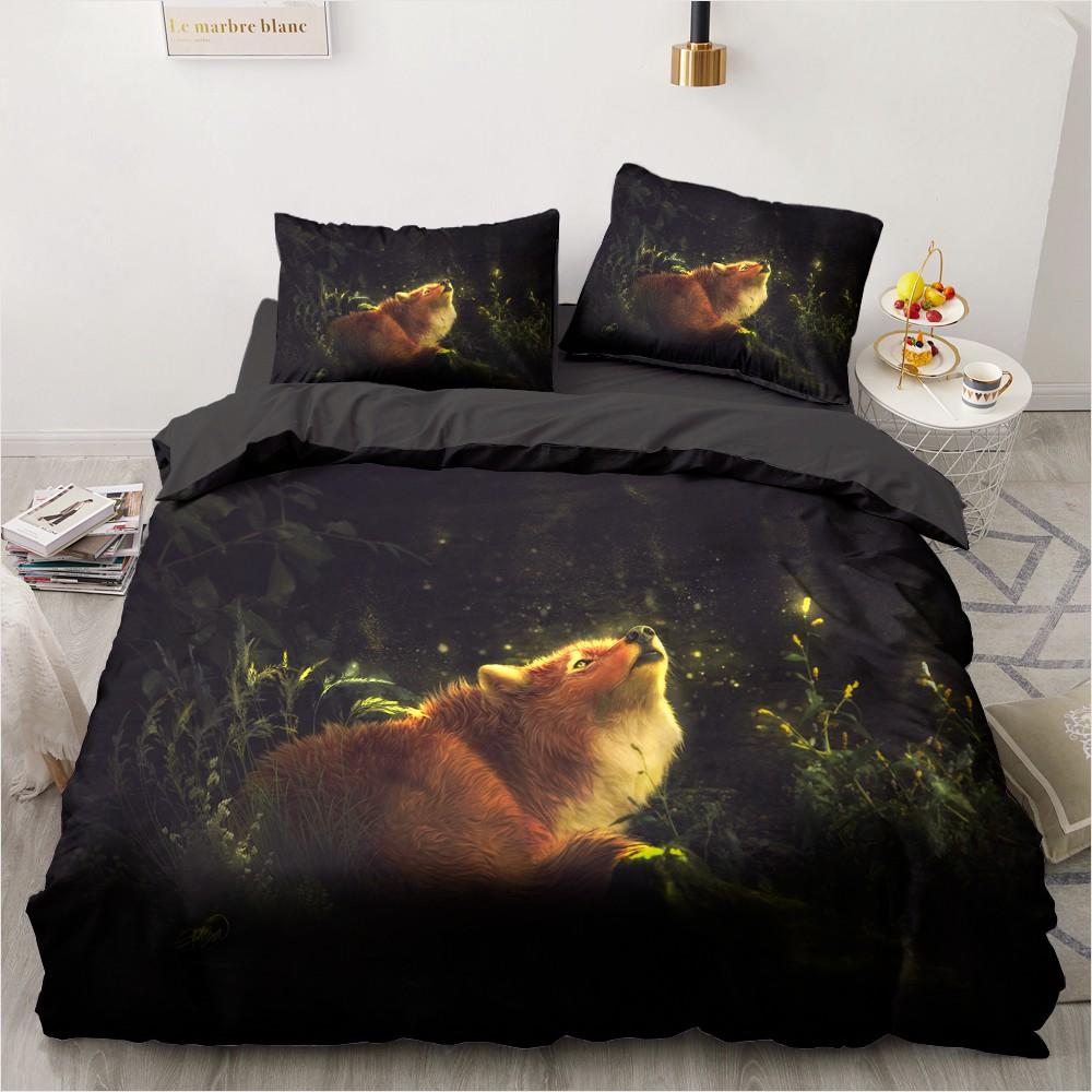 Animal Fox Bedding Set King Queen Size 3D Lovely Orange Fennec Fox Duvet Cover For Kids Teens Adults Bedroom Decor Quilt Cover