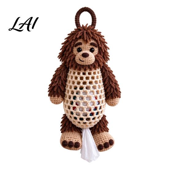 Seasonal Craft Kits Crochet Animal Bag Holder DIY Kit Hanging Plastic Make Easy Patterns Cute Raccoon Highland Cow Organizer for Home Kitchen Decor,