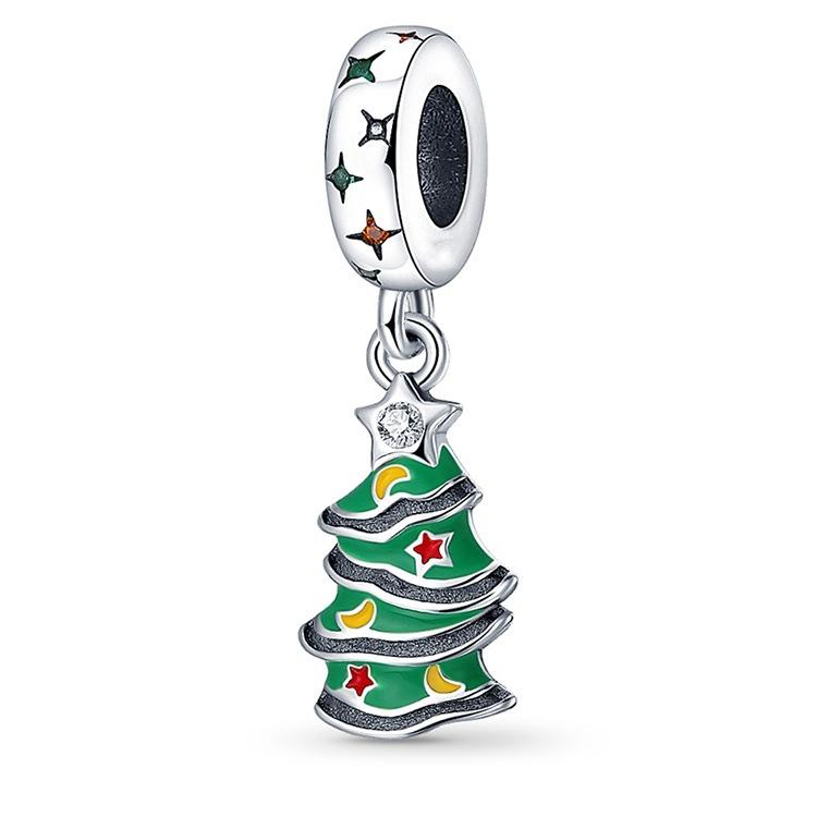 Weihnachtsthema Serie Weihnachtsbaum Glocke Schneeflocke Perlenanhänger Weiß 925 Silber Zubehör Perlenarmband Schmuck Geschenk