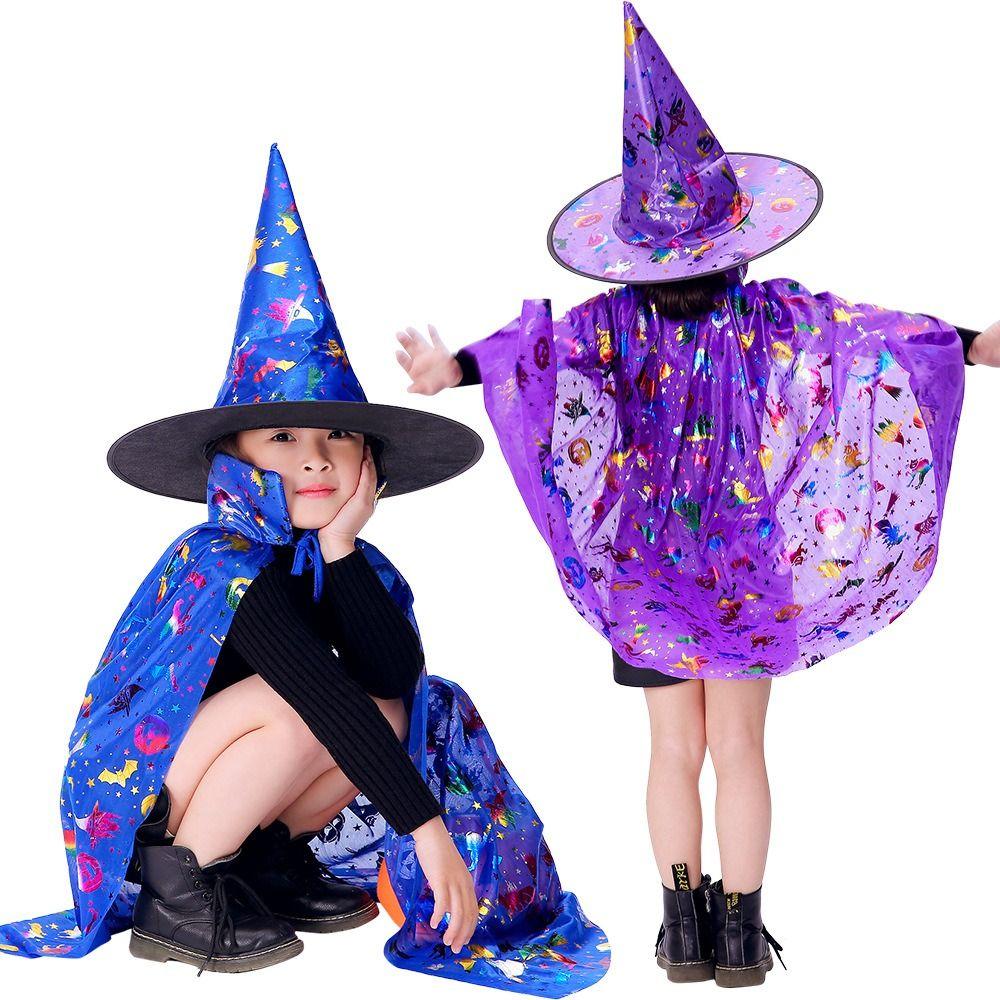 Multicolor Halloween Clothing Sequin Witch Cloak Cape Robe Witch Cloak Cape with Hat Children/Kids