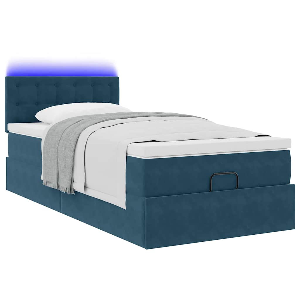 Ottoman Bed with Mattress & LEDs Dark Blue 90 X 190 Cm Velvet