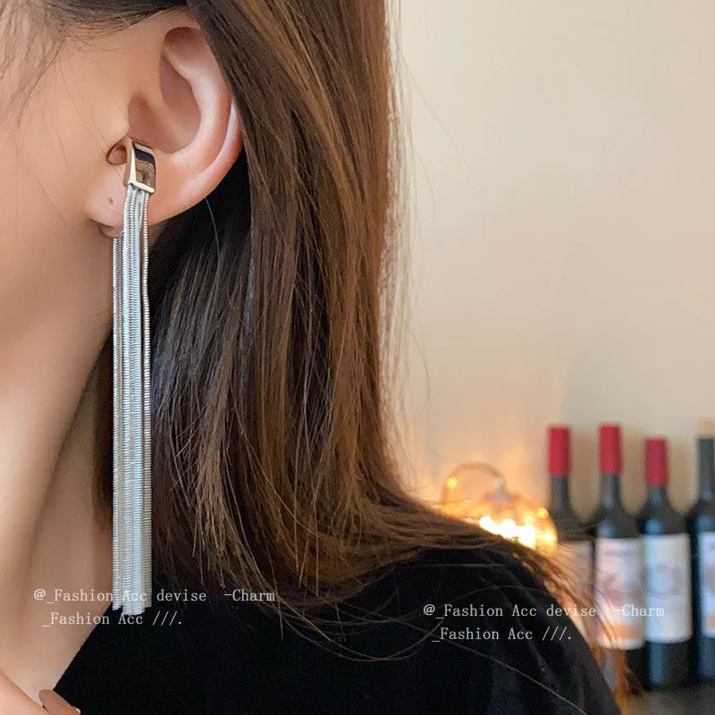 Metal Tassel Earless Ear Bone Clip Niche Simple Cold Wind Earrings High Sense Fashion Temperament Earrings