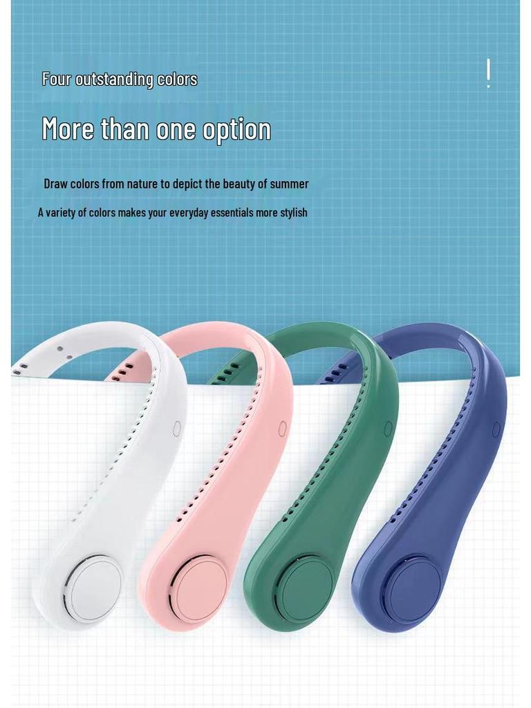 Douyin Popular USB Rechargeable Neck-Hanging Fan - Portable, Silent, Leafless Design for Outdoor Use.