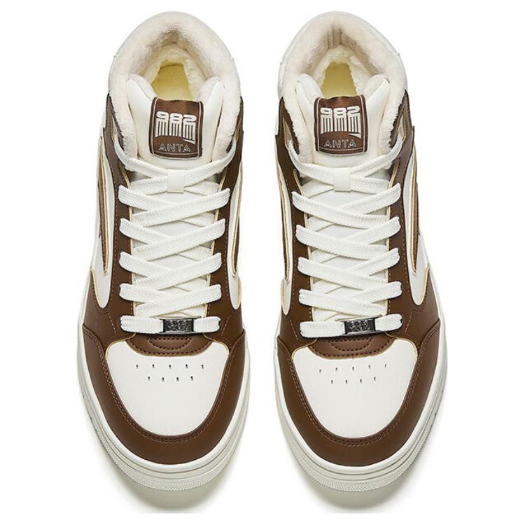 New Anta 982 Warm And Wear Resistant High Top Skateboard Shoes Men's Brown White 112448961-4