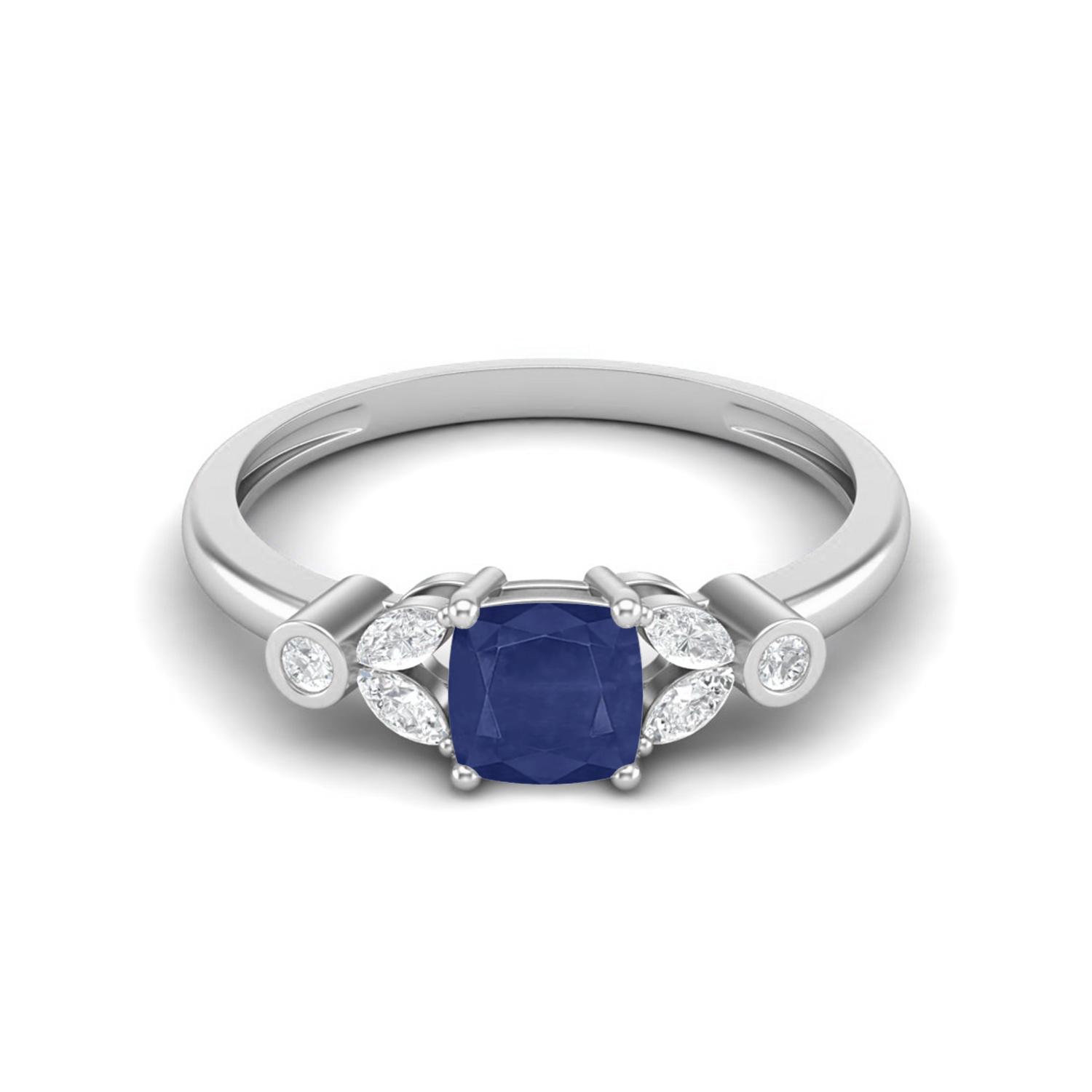 2.05 Cts Cushion Blue Sapphire 925 Sterling Silver Classic Accent Women Wedding Ring