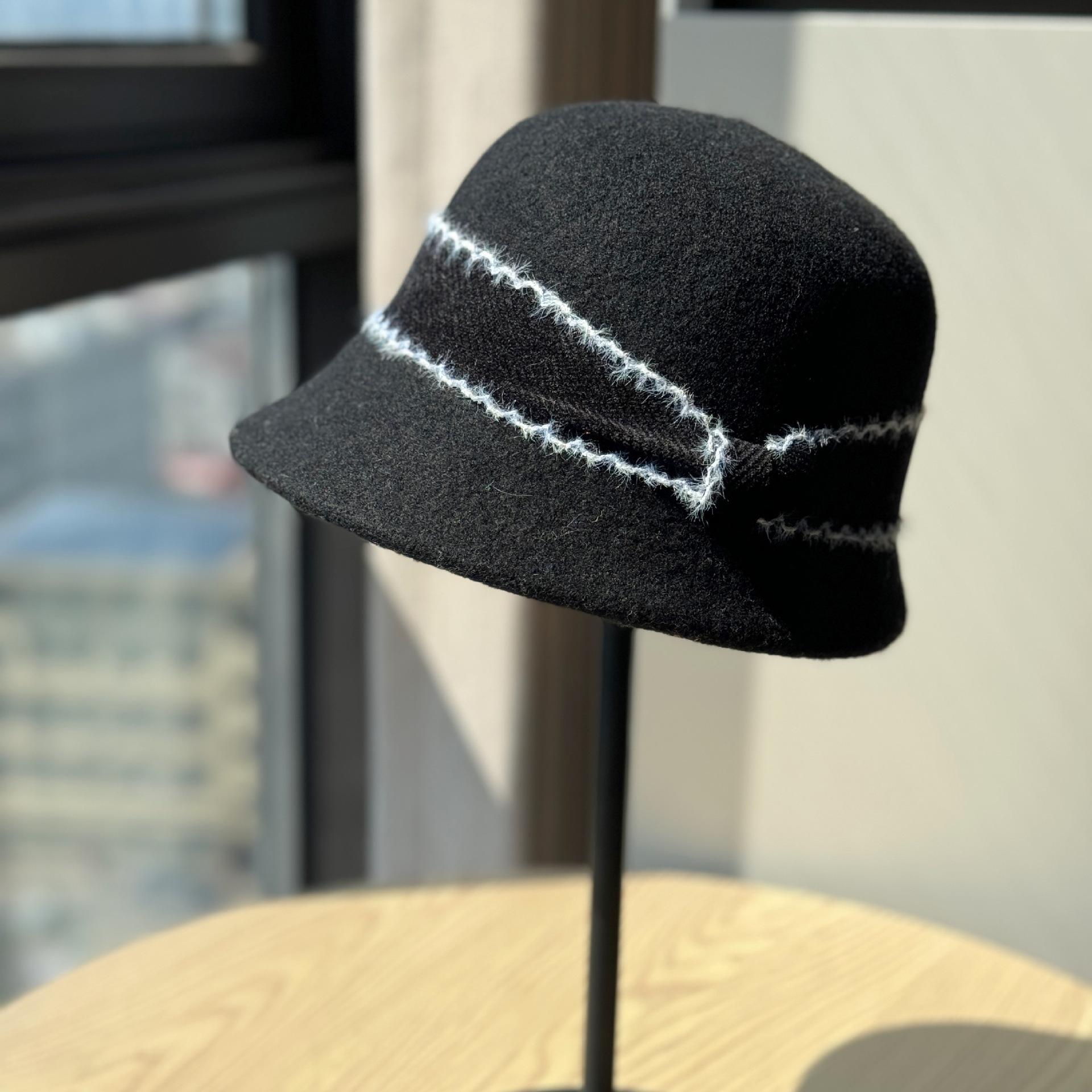

New wool hat for women, autumn and winter new fashion versatile small-face bucket hat, vintage British style fisherman hat Adult54-60Adjustable чёрный