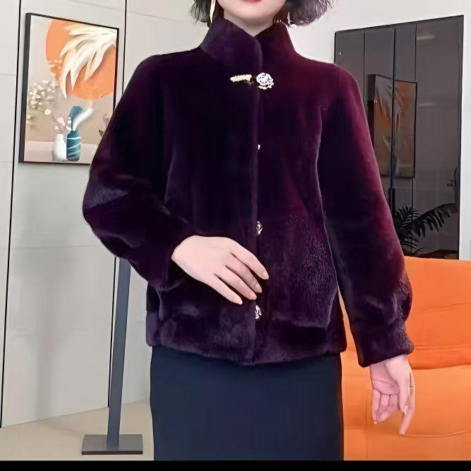 

Зимнее Новое Пальто Под Норку Женское Меховая Куртка Утолщенный Воротник-стойка Верхняя Одежда Короткое Пальто из Минкового Бархата Женский Модный Верх 3XL фиолетовый