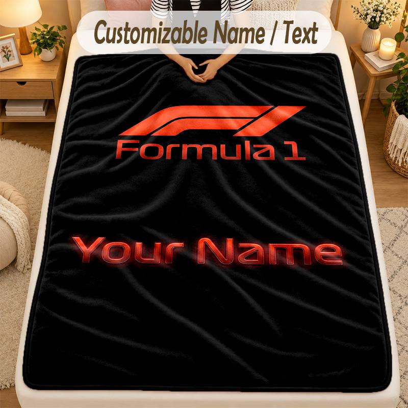Flannel BlanketF1 Custom Name Text Personalized Soft Warm Throw Blanket Home Decor Gift