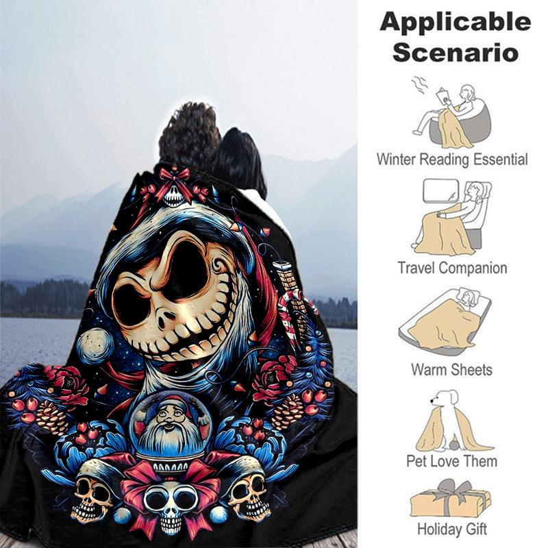 1pc Christmas Skeleton Design Blanket  Seasonal Home Decorative Throw for Couch, or Car Seat Cover,Living Room, Travel, Camping, Car Blankets
