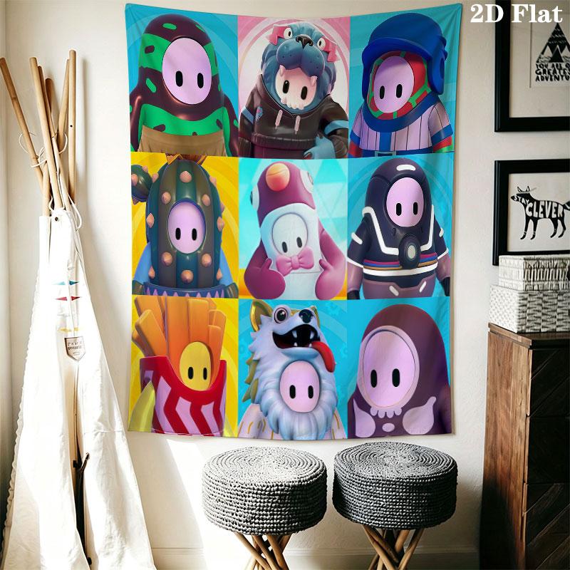 Fall Guys Wall Tapestry Aesthetic Wall Hanging Printed Fabric Blanket Decorative Tapestries for Bedroom Living Room Home Decor