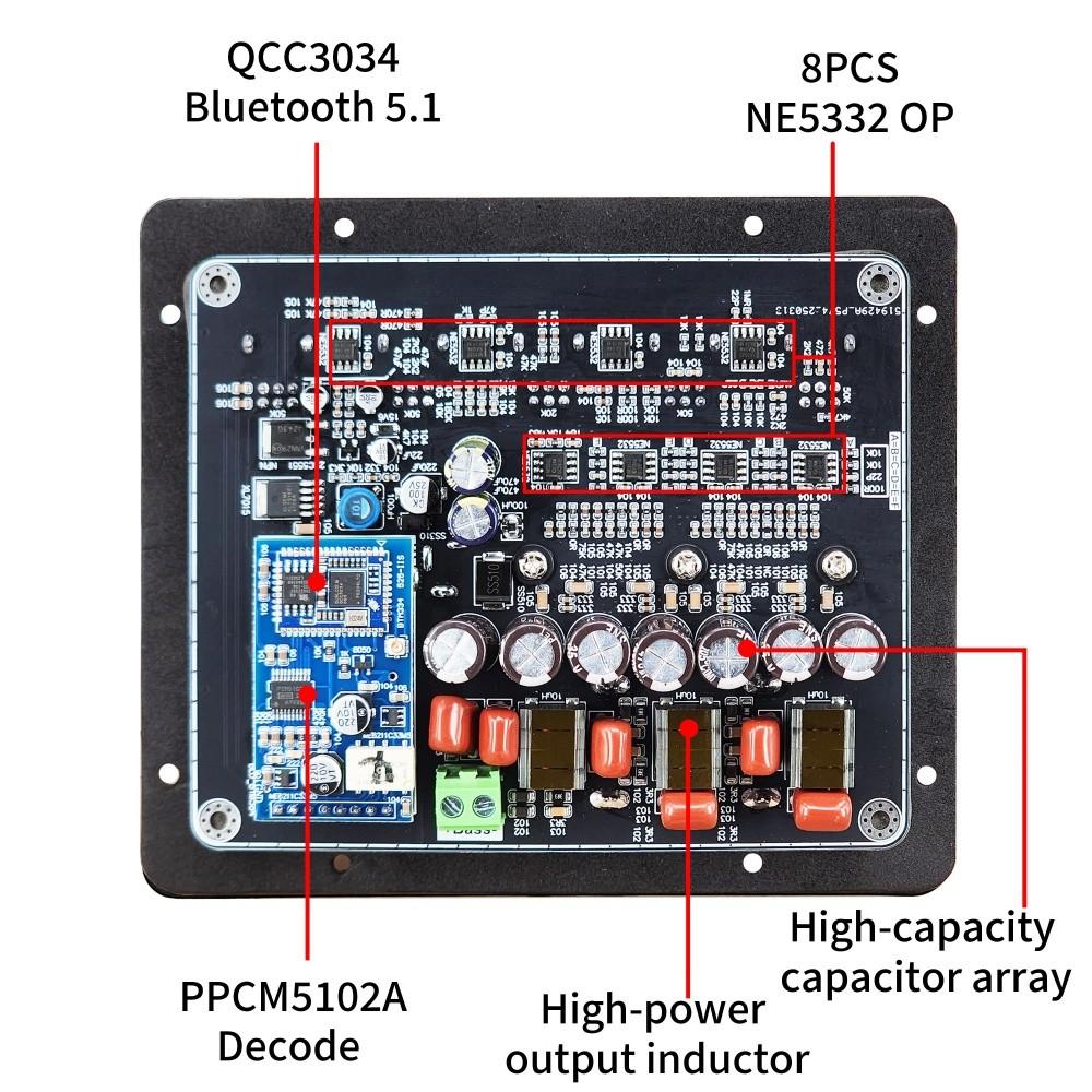 24V 32V HIFI 2PCS TPA3221 100W*2+200W Bluetooth 5.1 2.1 Channel Digital Active Power Amplifier Board 2.1CH Home Audio System
