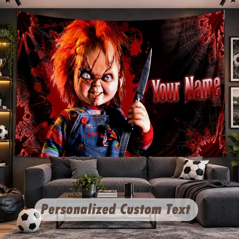 Child's Play Chucky Tiffany Personalized Tapestry Support Custom Name, Wall Art Home Decoration