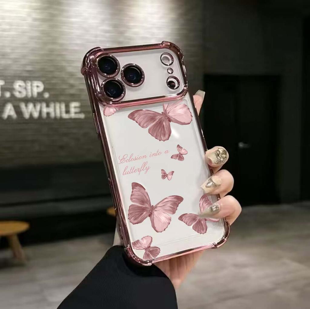 Plating Case For OPPO A6 PRO A5PRO Reno 15F 15 14 PRO 13 12 11 Plus 5G 14F 13F 12F Cover Blue Pink Butterfly Shockproof