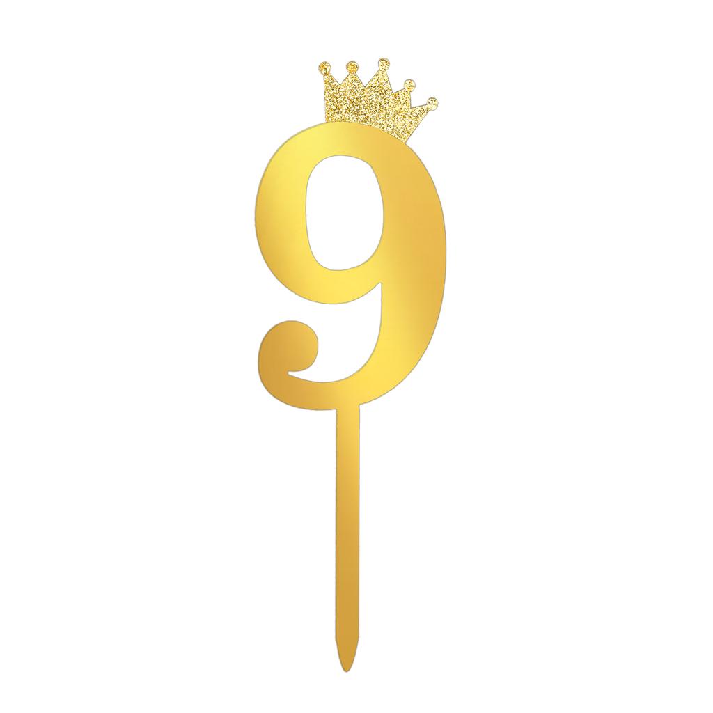 Number Cake Topper Gold Silver Crown Acrylic 0-9 Digital Birthday Party Cake Insert Cake Decoration Wedding Cakes Dessert Decor