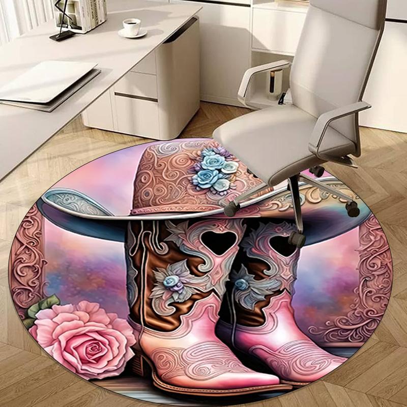 Cowgirl Boots Hat Circular Rug Office Decorative Carpet For Living Room Bedroom Door Mat Floor Carpet Computer Chair Area Rug