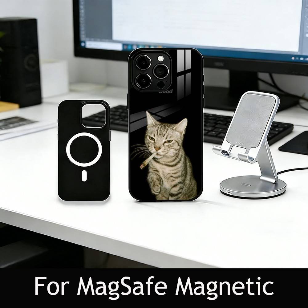 Cool Cat Phone Case For iPhone17,16,15,14,13,12,11 Plus,Pro Magnetic with Magsafe Wireless Charging