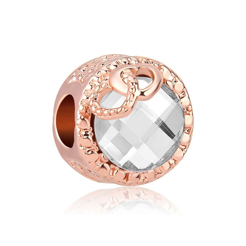 Copper Sparkling Colorful Zircon Love Heart-Shaed Circle Beads Charm Fits Original Bracelets Women Jewelry Item Creation Diy Pendant