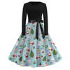 Women's Vintage Christmas Print Long Sleeve Round Neck Party Dress for Holiday Parties