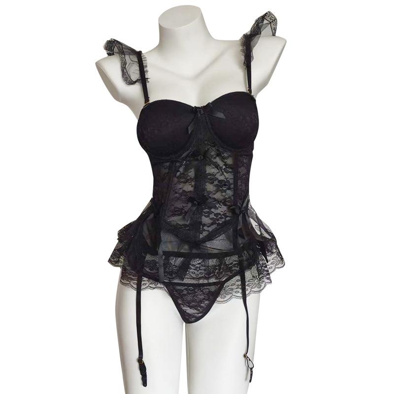 Sexy Pajamas Small Breasts Gather with Steel Rim Lace Mesh Suspender Vest High-end Pajamas New Women's