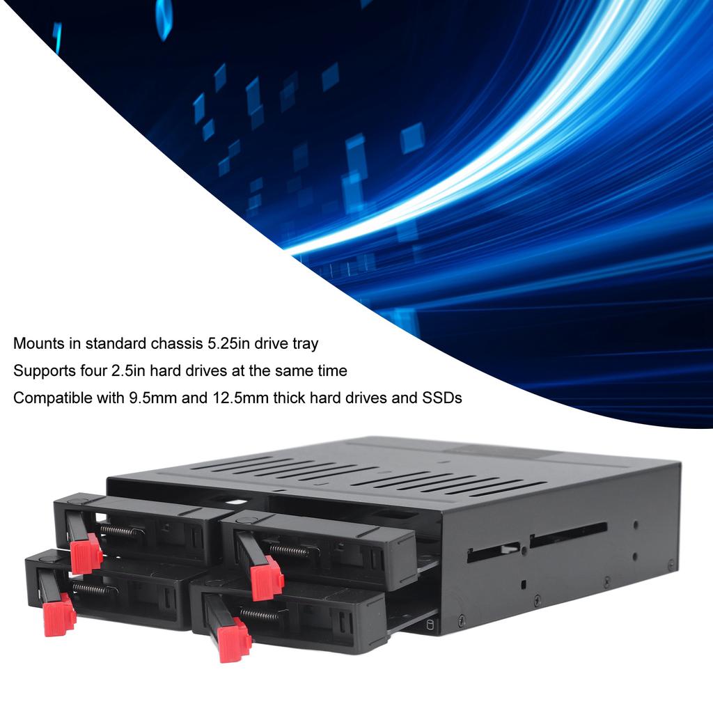 4 Bay HDD Cage Aluminum Alloy SSD Mobile Rack Quiet Fan Indicator Light Leakage  Plug and Play for Chassis 5.25in