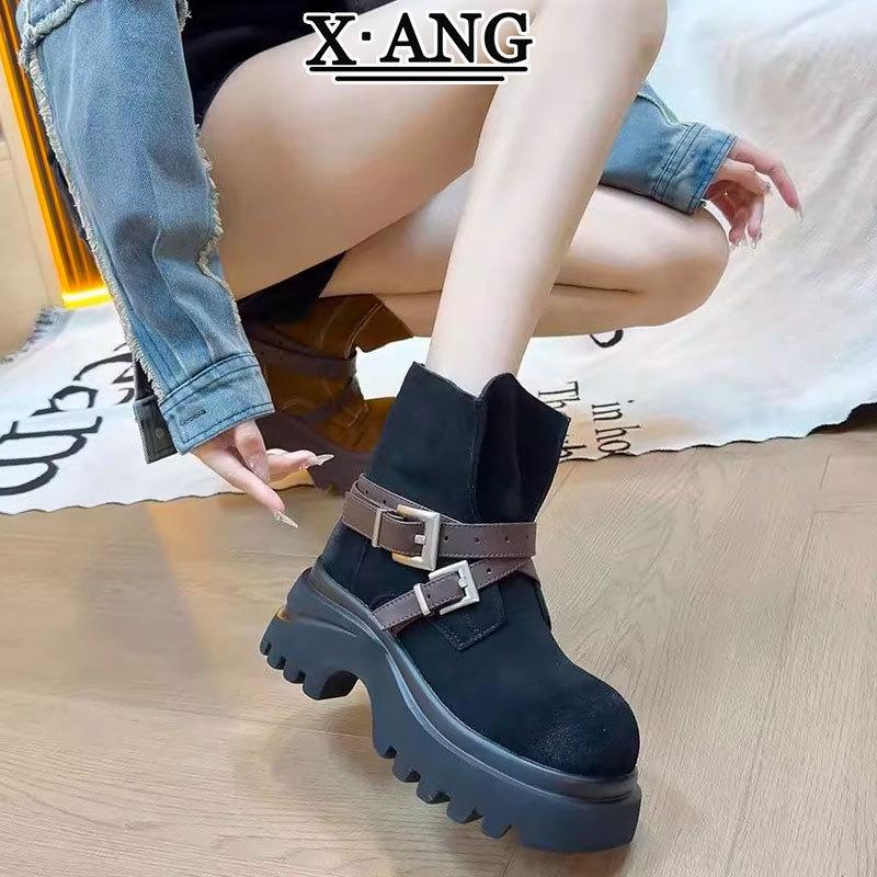 cm height increase small short boots thick-soled leather British Martin boots women's boots autumn and winter new medium boots
