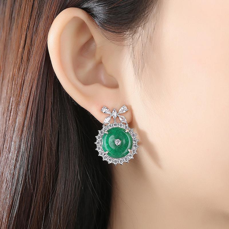 WWJ Exclusive Design Green Clear Zirconia Jewelry Round Stud Earrings