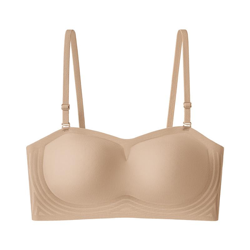 

Бесшовный бюстгальтер без бретелек для женщин, дышащий, из ледяного шелка, с красивой спинкой, нескользящий, собирающий, бесшовное нижнее белье, бюстгальтер пуш-ап XL хаки