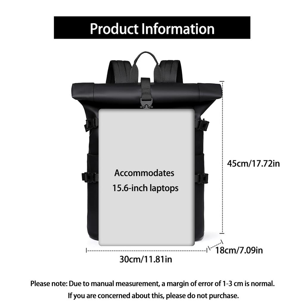 Waterproof Roll-Top Outdoor Backpack for Men Durable Fashionable Casual Backpack Large Capacity Travel Commuter Backpack