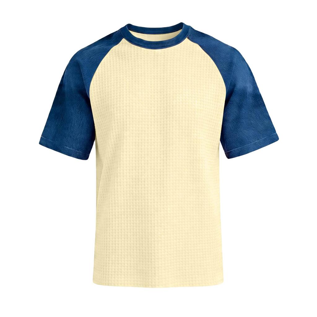 Men's Casual Lightweight Waffle Knit Raglan Short Sleeve Crew Neck Shirt Loose Fit Big Size Top for Everyday Wear