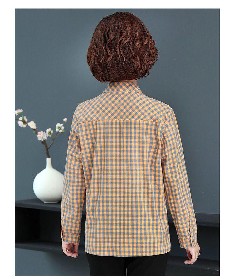 2026 Spring/Autumn Plaid Cotton Long-Sleeve Cardigan Shirt for Middle-Aged Women