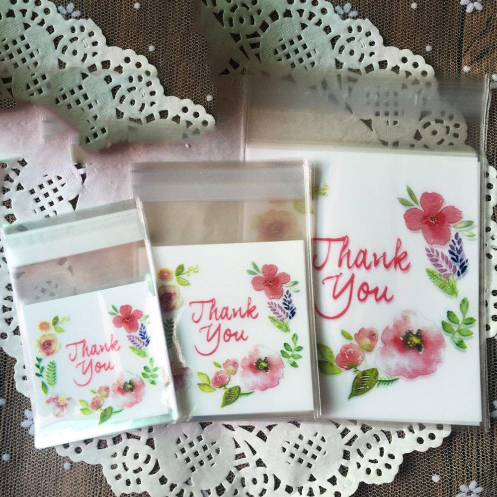 100pcs   4 Sizes New Plastic Wedding Favors Cookie Package Thank You Candy Bag Self-Adhesive