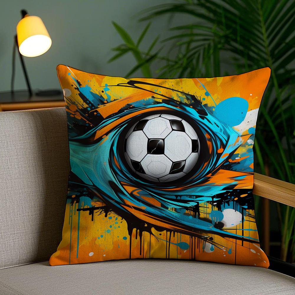 New Football Print Pillow Case Silky Elegant Comfort Sofa Bed Invisible Zipper