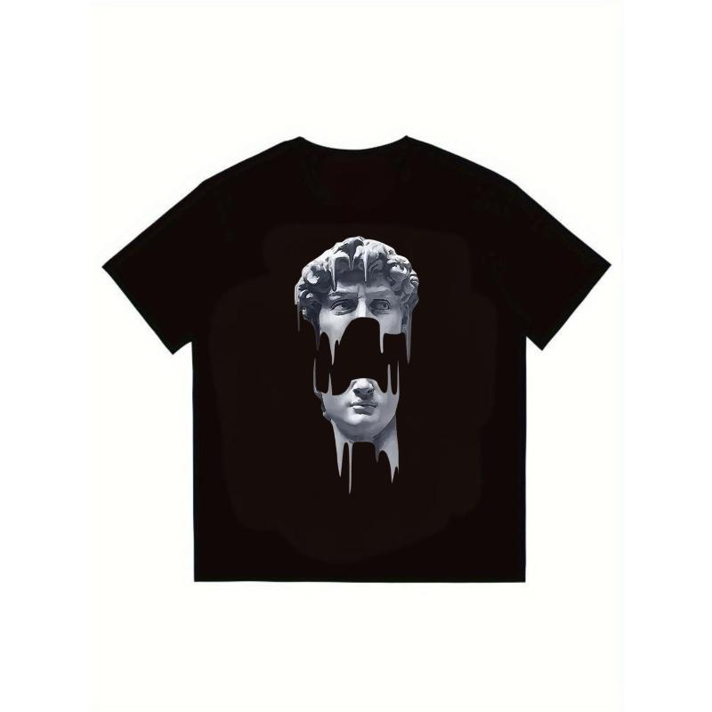 

Men s Black T-Shirt With Melting Classical Statue Print Casual Streetwear Fashion Top For Everyday Wear And Urban Style XXXXL
